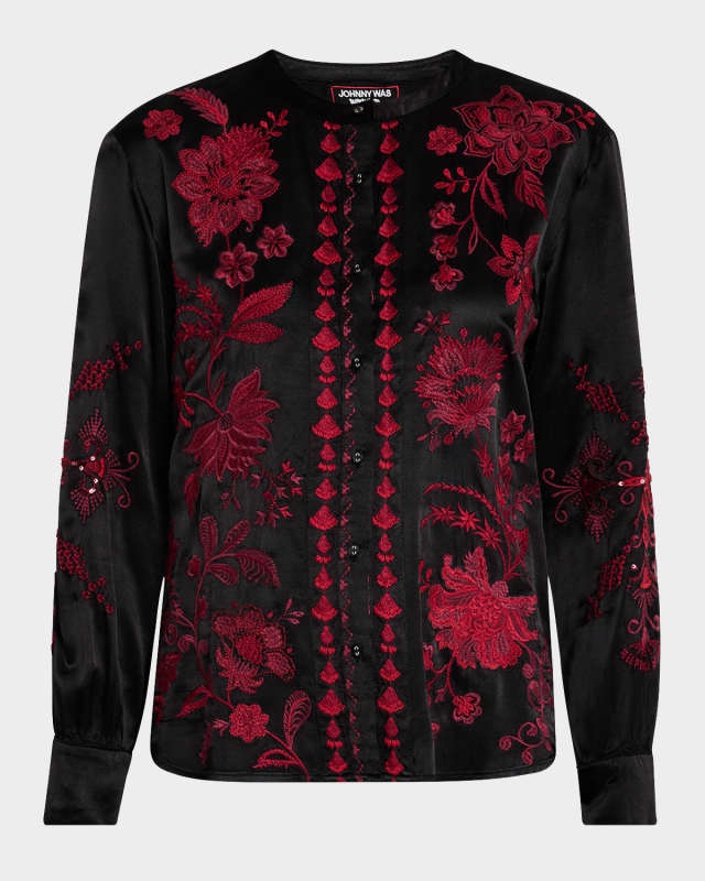 Annalina Sequin Floral-Embroidered Shirt
